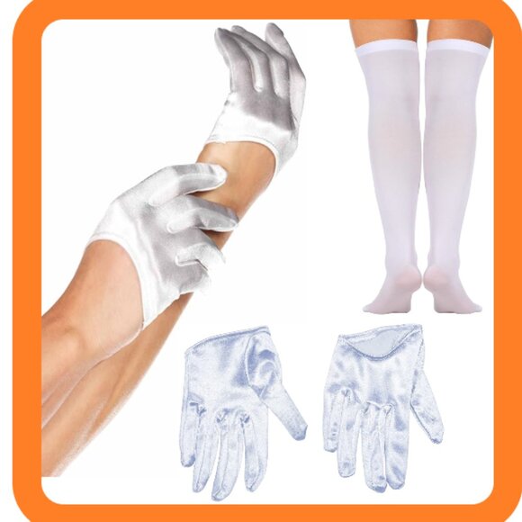 Leg Avenue White Mini Cropped Satin Gloves & Thigh High Stockings 🆕SHIPS⌚😮‍💨⚡ - Picture 2 of 13